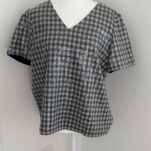 Draper James sequined Gray Plaid V-Neck Women's Top NWOT